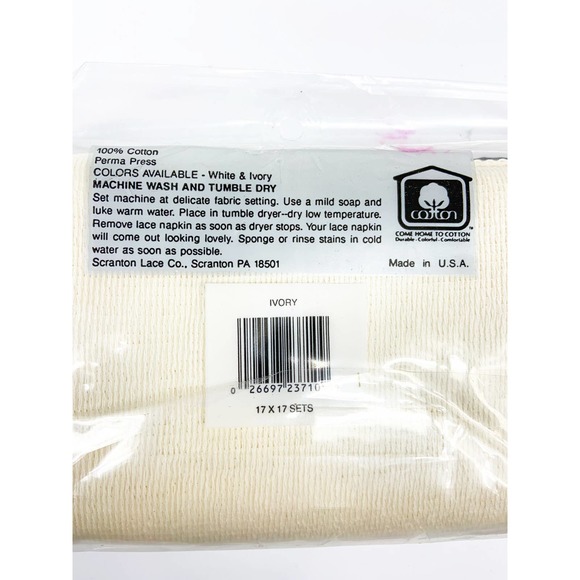 VTG Harmony Nottingham Cotton Lace Napkins by Scranton Lace 17" x 17" - Picture 3 of 3